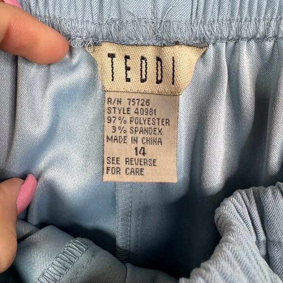 Vintage Pants Women Size 14 Light Sky Blue Straight Pull On Stretch Soft Twill - Picture 9 of 10